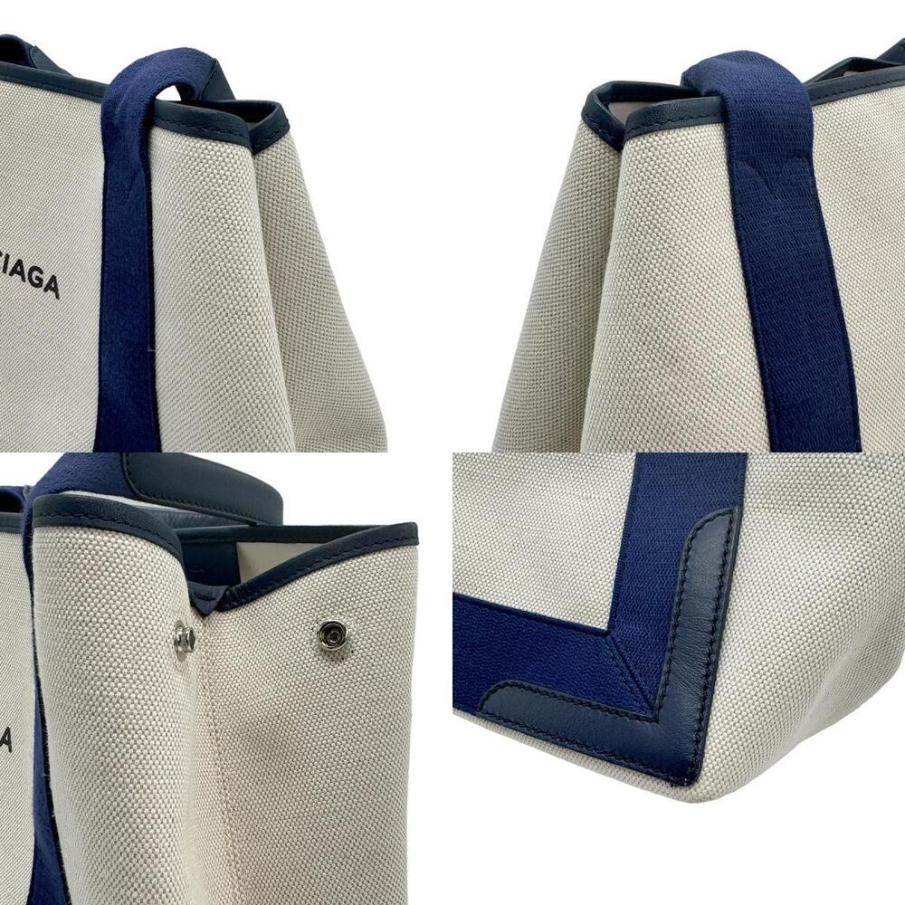 Balenciaga Navy Blue Cabas Shoulder Canvas Tote Bag White Beige - Picture 3 of 4